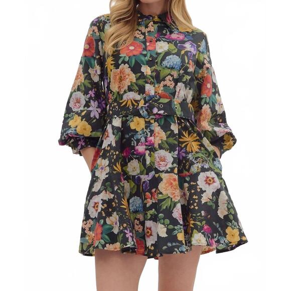 ENTRO Dresses & Skirts - NEW ENTRO belted mini dress in midnight garden party